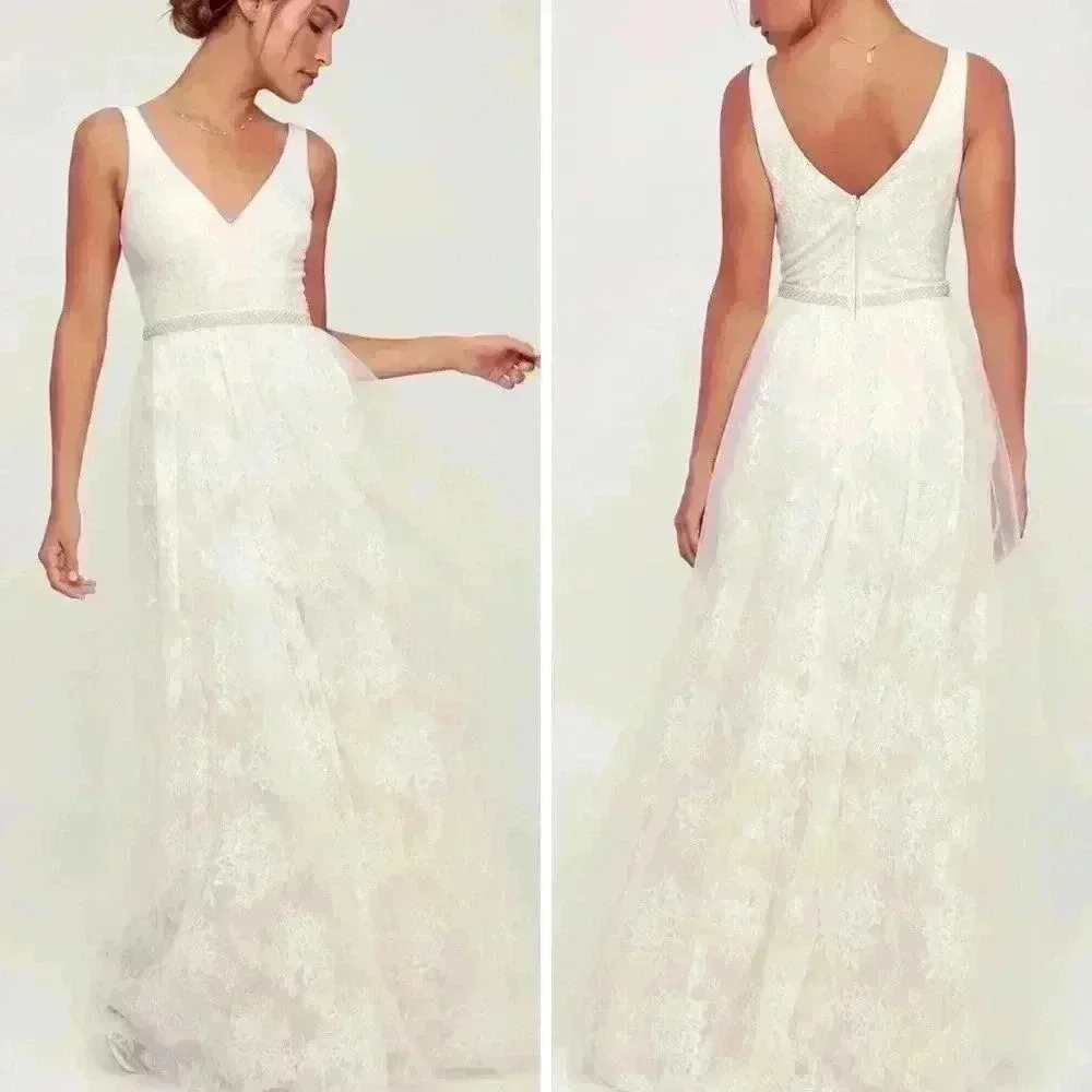 Lulus sweet love ivory lace beaded maxi dress size small